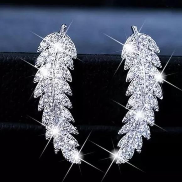 NEW DIAMOND 925 STERLING SILVER LEAF EARRINGS - Picture 5 of 5